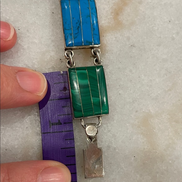 Vintage Signed CII 925 Silver Bracelet Azurite Sugilite Turquoise Multi Gem - Picture 7 of 11